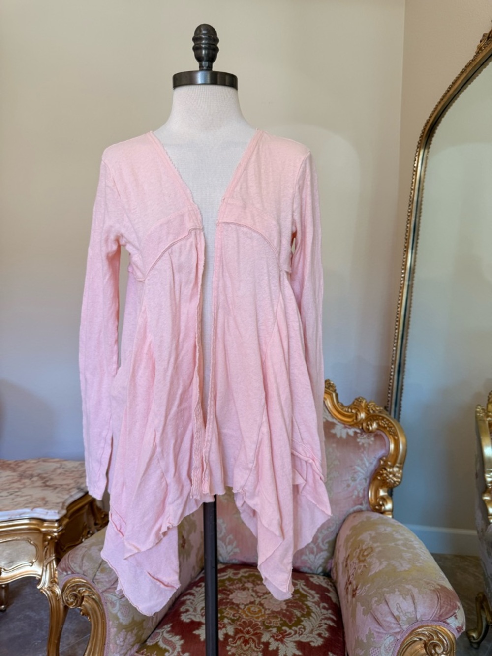 Free People Draped Open-Front Cardigan in Pale Pink